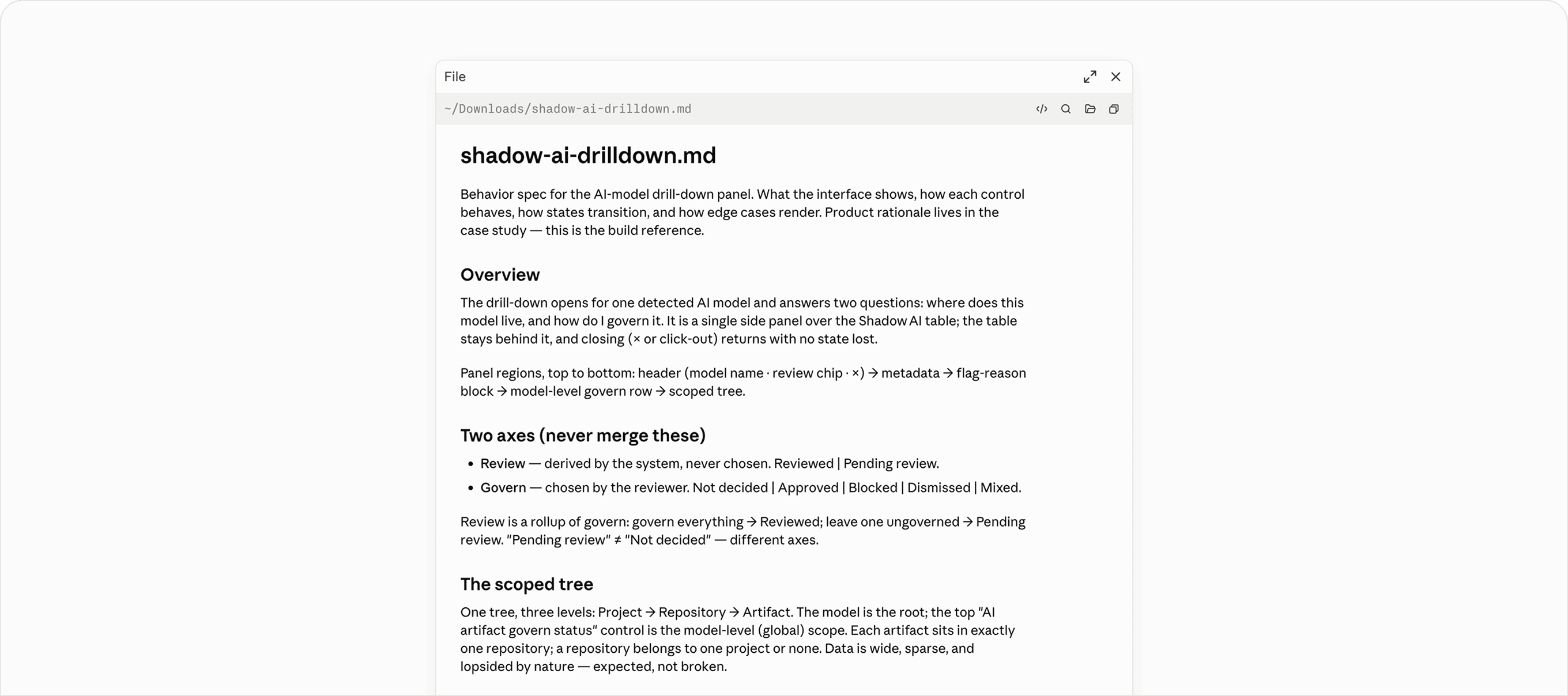 Markdown behavior specification stored alongside the code