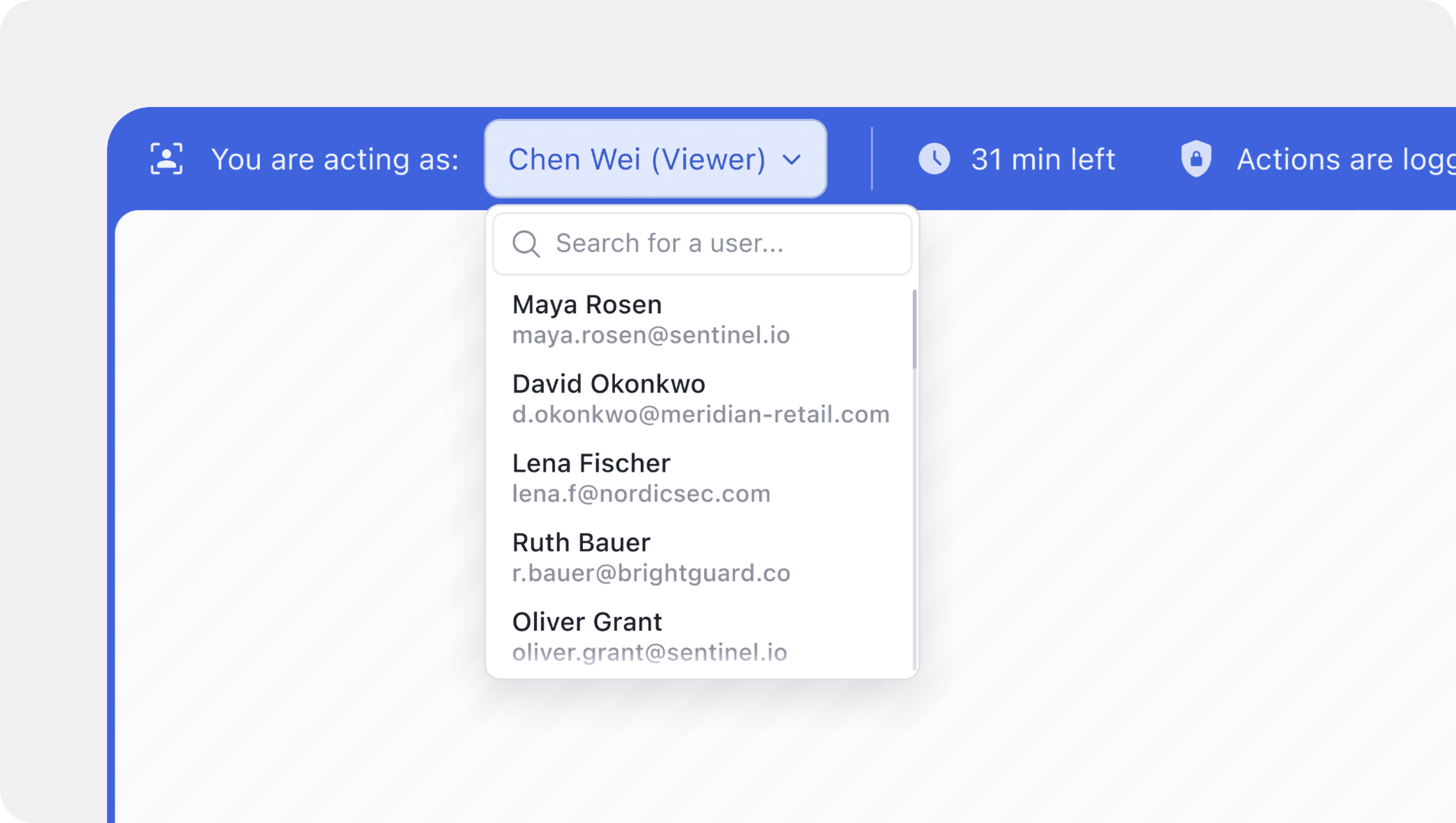 Safe impersonation user selector