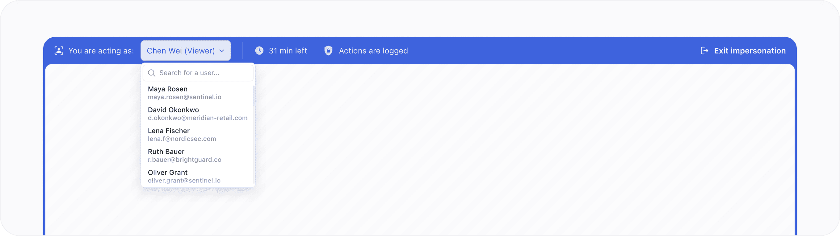Active impersonation frame and persistent status bar
